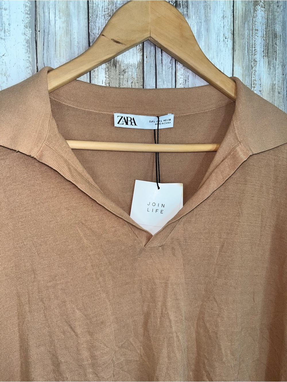 Zara Knit Polo Top L NWT Beige Oversized Collared Short Sleeve Minimalist - Picture 4 of 6
